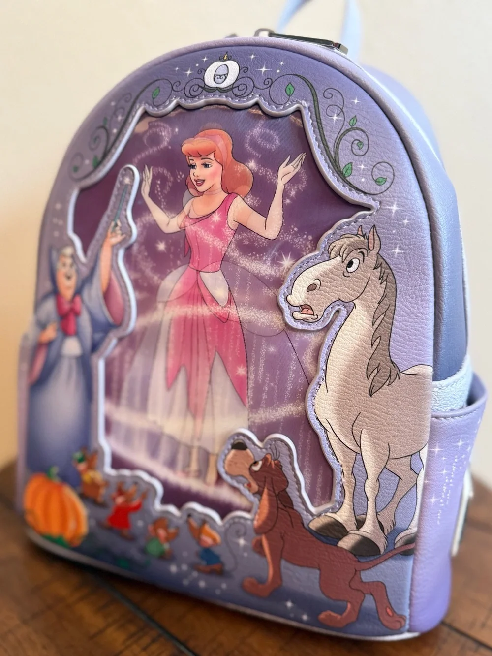 Loungefly Cinderella Mice & Pumpkins Mini Backpack in Purple with Orange Accents